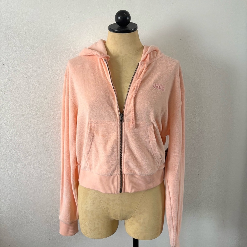 Vans pink terry cloth zip up jacket hooded women’s size small new with tags NWT